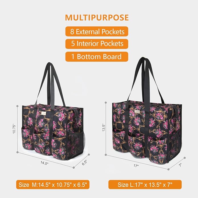 TOPDesign Utility Water Resistant Tote Bag with 13 Pockets, Top Zipper Closure & Thick Bottom Support, for Working Women