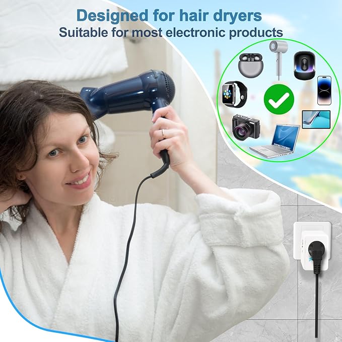 220V to 110V Voltage Converter US to Europe for Hair Dryer with Fast Charging 2 USB 2 USB C, Power Converter Adapter Combo International Travel Adapter A C G I (White)