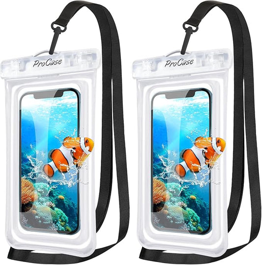 ProCase 2 Pack Floating Waterproof Phone Pouch Up to 7", IPX8 Floatable Underwater Phone Case Dry Bag for iPhone 17/Air 16 15 14 13 12 11 Pro Max Xs Max XR X 8 7 Plus SE/Galaxy S24 S23 S22 - Clear