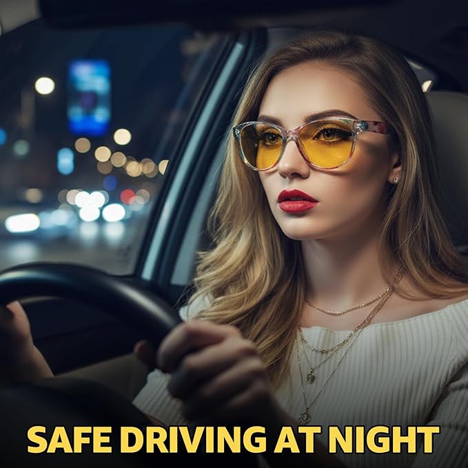Myiaur Night Vision Driving Glasses for Women, Polarized Anti Glare Yellow Lens Glasses for Nighttime, UV400 Protection