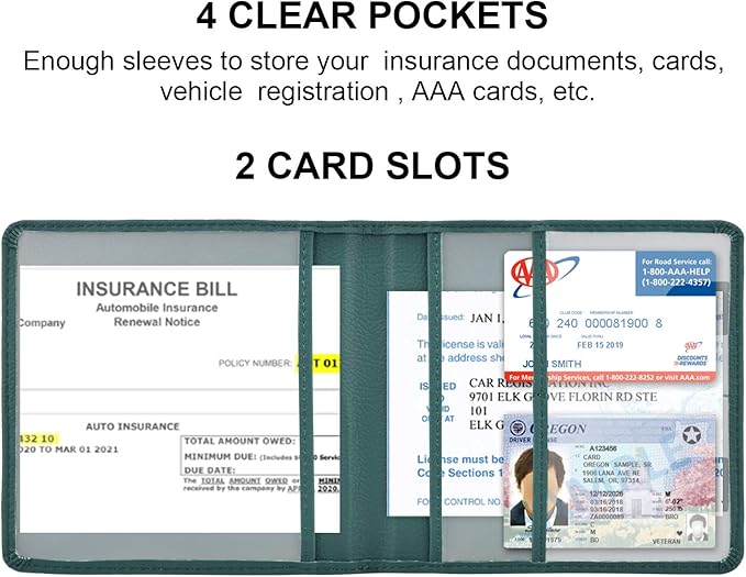 Cacturism Car Registration and Insurance Holder, Vehicle Glove Box Car Organizer Men Women Wallet Accessories Case for Cards, Essential Document, Driver License, Dark Green