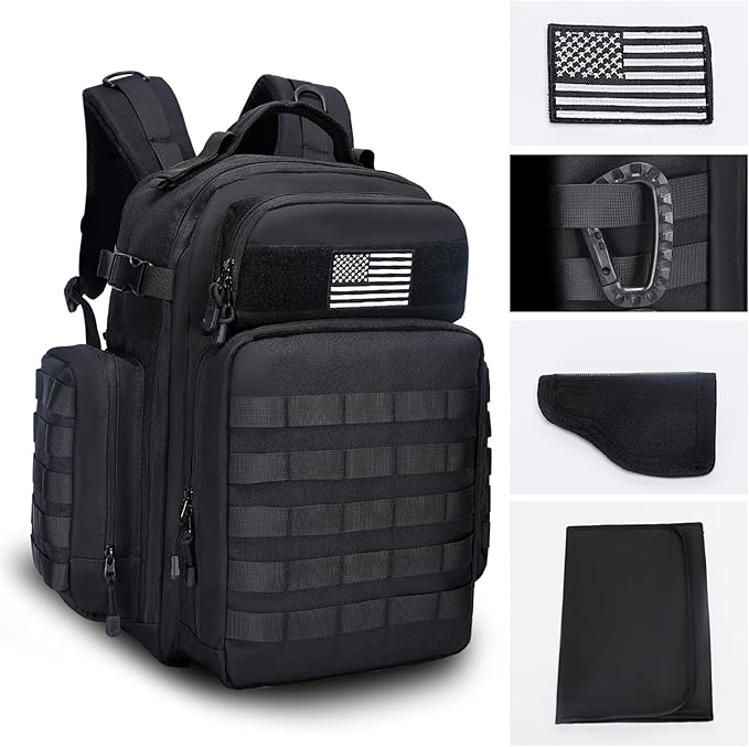 Military Tactical Backpack for Men and Women Molle Army Assault Pack with Patch(Black)