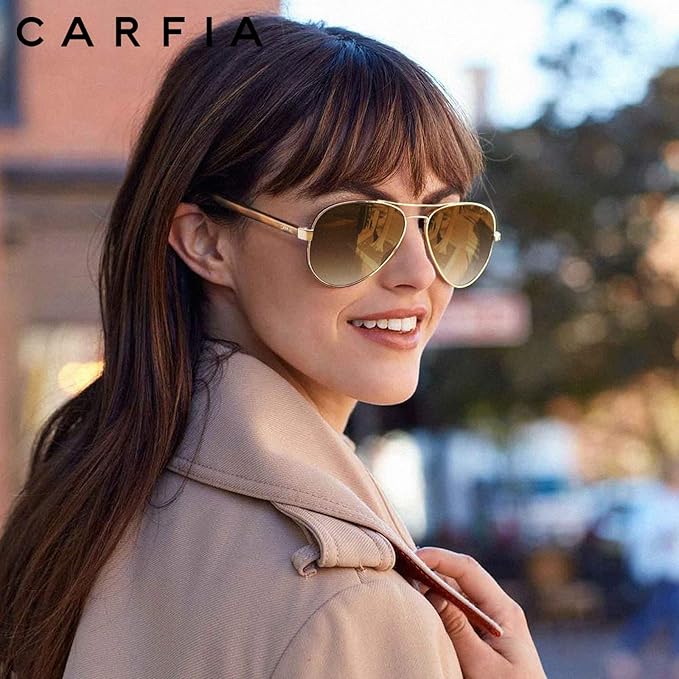 CARFIA Polarized Sunglasses for Women UV Protection Acetate Arms Metal Frame Woman's Shades CA3216