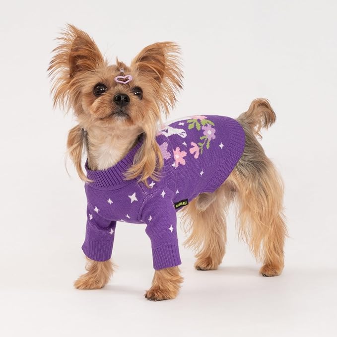 Fitwarm Adorable Unicorn Dog Sweater, Thermal Dog Winter Clothes for Small Dogs Girl, Pet Outfit, Purple, Pink, White, XS
