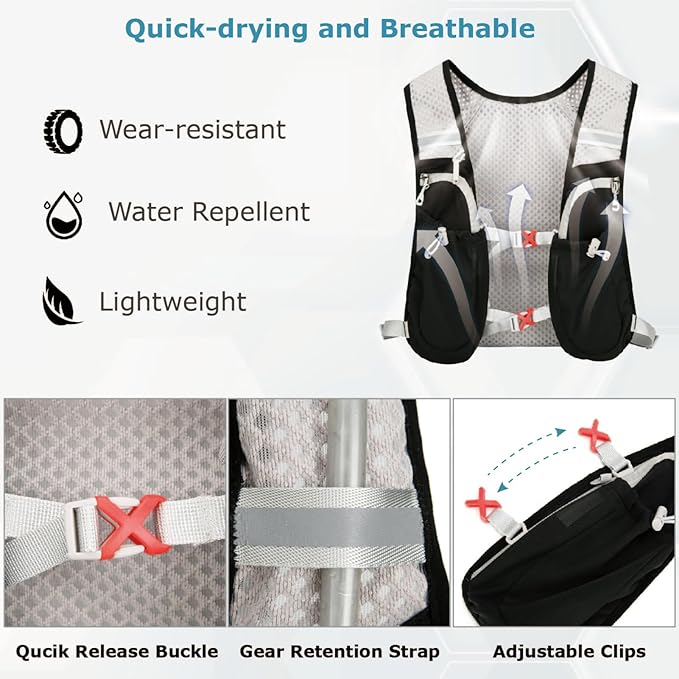 YAPJEB Lightweight Hydration Pack Backpack Vest, Optional 1.5L 2L BPA Free Water Bladder - Leakproof Breathable for Men Women Running Hiking Cycling Marathon