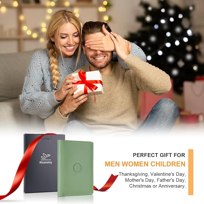 Genuine Leather Passport Holder for Travel Passport Covers with AirTag Slot Passport Wallets for Men Women Family Travel Christmas Gifts, Mens Womens Passport Holder, Green