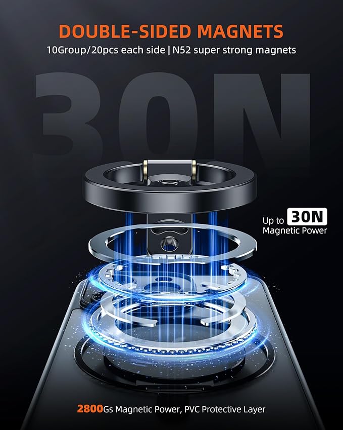 Dual Magnetic Phone Holder Compatiable with Magsafe for iPhone 16 15 14 13 12 Pro Max Plus Series, 1/4" Screw Tripod Mount, Gym Magnetic Phone Stand Travel(Black)