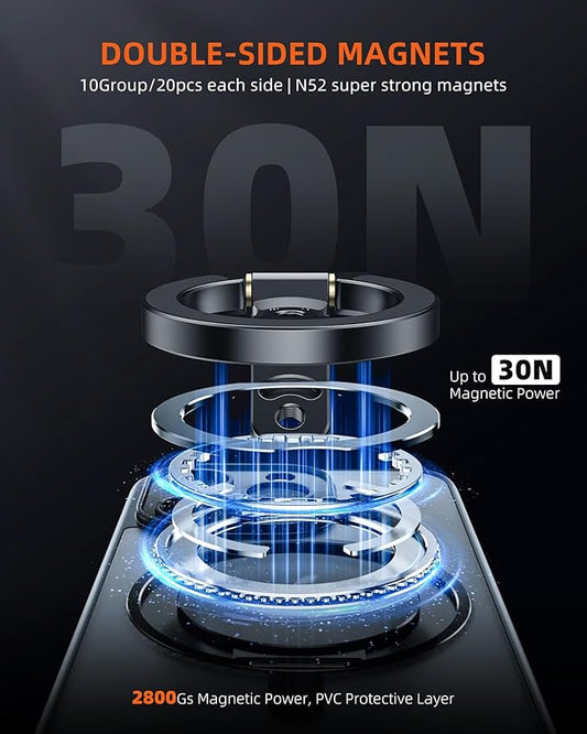 Dual Magnetic Phone Holder Compatiable with Magsafe for iPhone 16 15 14 13 12 Pro Max Plus Series, 1/4" Screw Tripod Mount, Gym Magnetic Phone Stand Travel(Black)