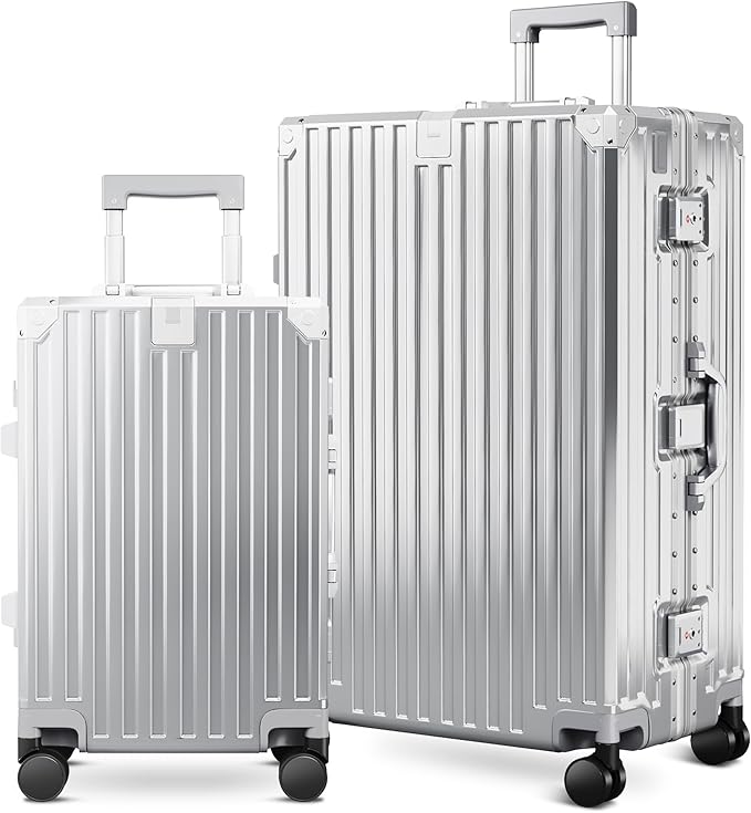 ALPHA CAMP 2 Piece Luggage Sets With Dual Layer Aluminum Frame, TSA Locks, 3-Layer PC 20" Carry-on 28" Checked Lightweight Hardside Zipperless Travel Suitcase Sets, Type-C USB Charging Port
