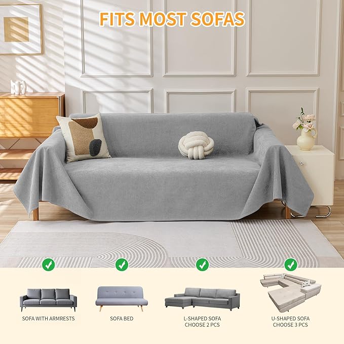 Deep Dream Cat-Scratch Resistant Couch Cover, Waterproof Sofa Cover for 2 Cushion Couch Washable, Pet Friendly Couch Protectors Anti Slip Thickened Slipcovers for Dogs Pets, 71" x 102", Light Grey