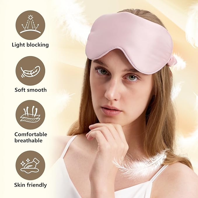 100% Pure 6A Mulberry Pink Silk Sleep Mask for Women and Men, Adjustable Blackout Eye Cover, Breathable Travel Eye Mask for Sleeping, Zero Pressure Comfort