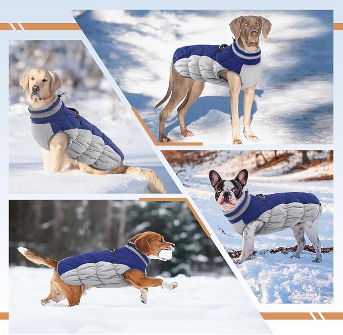 OUOBOB Dog Jackets for Medium Dogs,Medium Dog Coat,Warm Pet Winter Coat Zip Up Back,Waterproof Dogs Jacket with D-Ring,Pet Cold Weather Coats with Fleece Lined, Snowsuit Pug Boston Terrier,Blue,M