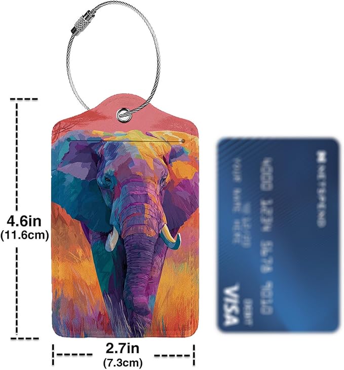 Colorful Elephant 3 Pack Luggage Tags for Suitcases, PU Leather Baggage Suitcases Tag Name ID Label Privacy Cover Travel Bag Tags for Women Men Boys Girls