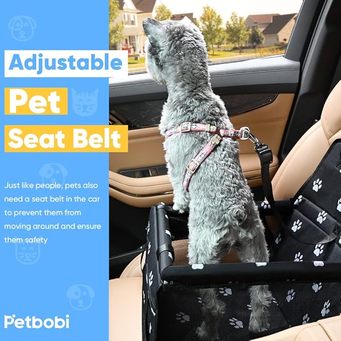 Petbobi Pet Reinforce Car Booster Seat for Dog Cat Portable and Breathable Bag with Seat Belt Dog Carrier Safety Stable for Travel Look Out,with Clip on Leash with PVC Tube (Foot)