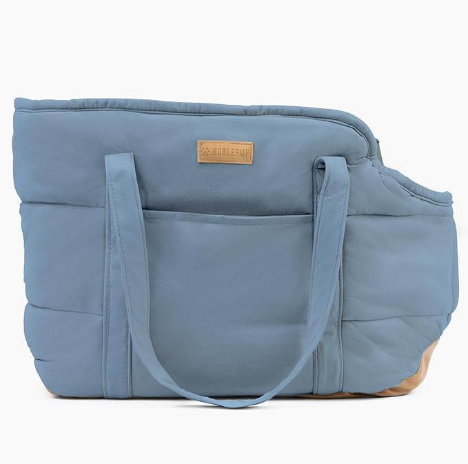 NoblePup Plush Dog Purse Carrier for Small Dogs, Soft Dog Tote Bag with Safety Harness Clip, Cozy Pet Carrier for Dogs Under 15 lbs, Comfortable Dog Shoulder Carrier for Travel, Light Blue