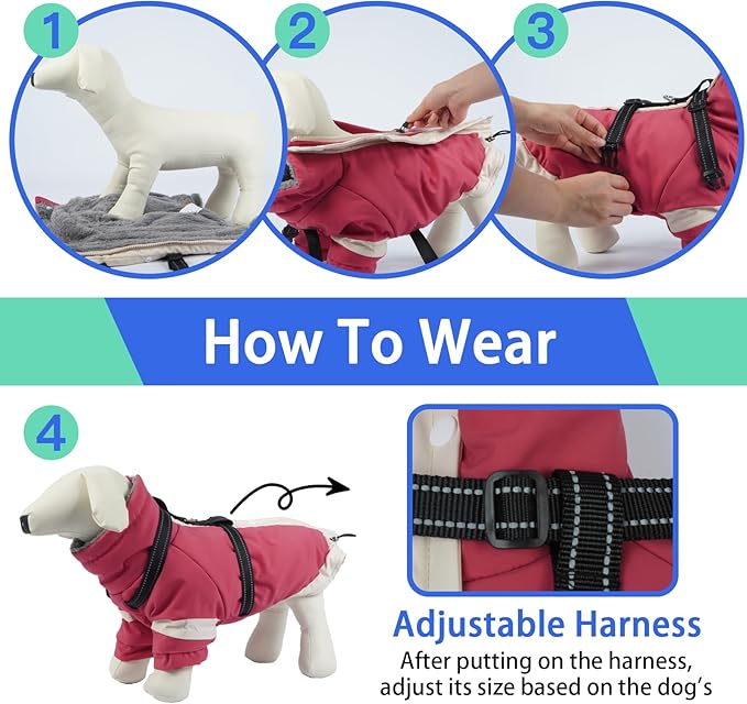 MIGOHI Rainproof Dog Winter Jacket with Harness,XXL Large Fleece Dog Coat with Sleeves,Adjustable Pet Puffer Jacket Snowsuit Cold Weather Coats for Golden Labrador Retriever,XXL,Pink