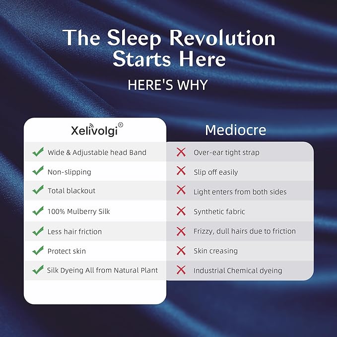 Silk Sleep Mask for Women and Men, Side Sleeper, 22 Momme Pure Mulberry Silk Total Blackout 100% Mulberry Eye Mask with Adjustable Headband Full Size, Eye Masks for Sleeping and Travel