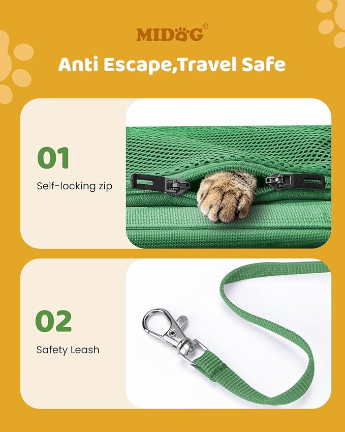 MIDOG Cat Carrier Soft, TSA Approved Airline Travel Carrier for Cats and Small Dogs, Under Seat Pet Bag with Expandable Space & Escape-Proof Zippers (Olive)