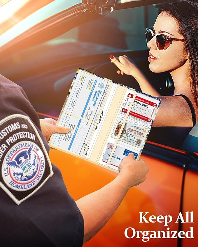 Slohif Car Registration and Insurance Card Holder with Magnetic Shut - Vehicle Glove Box Organizer Women Leather Automobile License Holders Coasters Auto Accessories Case for Document,Wave