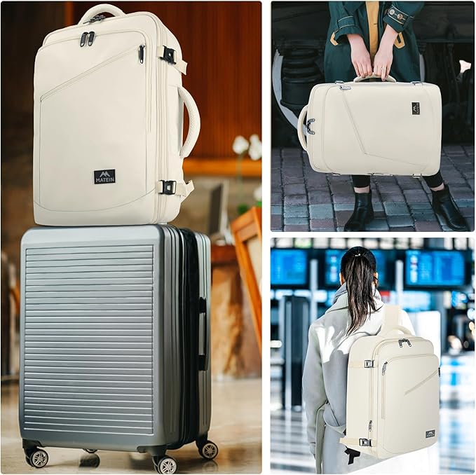 MATEIN Large Travel Backpack Women, Lightweight Carry on Backpack & Hidden Shoulder Straps, Waterproof Anti-Theft Daypack for Flight, Expandable Hiking Weekend Daypack, Travelling Gifts, Beige