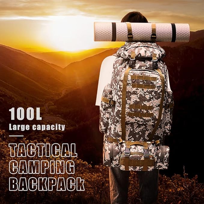 HongXingHai 100L Camping Hiking Backpack,Molle military Tactical rucksack backpack,Waterproof Lightweight Hiking Backpack (Black)