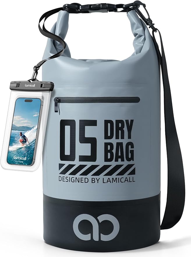 Lamicall Dry Bag Waterproof Backpack - [Zippered Pocket] 5L/10L/20L/30L/40L Roll Top Waterproof Bag with Water Proof Phone Pouch, Floatable Drybag for Swimming, Boating, Kayaking, Camping, Beach