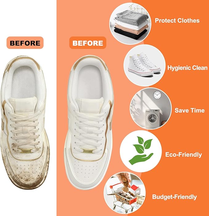 Shoe Washing Machine Bag - Laundry Shoe Bag (2-Pack) Includes 3 Laundry Bags, Reusable, Washer & Dryer Safe, 360° Deep Cleaning for All Shoe Types, Self-Locking Zipper(Orange)