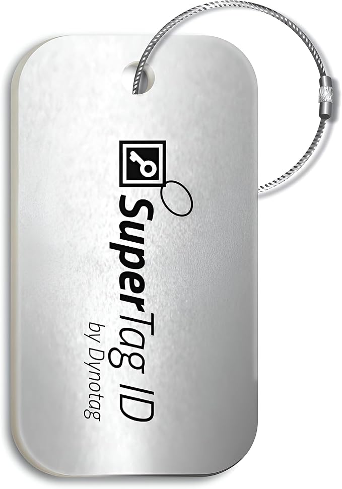 Dynotag® Sentry Series Solid Metal Web Enabled Smart Luggage Tag ID + Steel Loop, Anodized Aluminum with DynoIQ™ & Lifetime Recovery Service (Frost Silver)