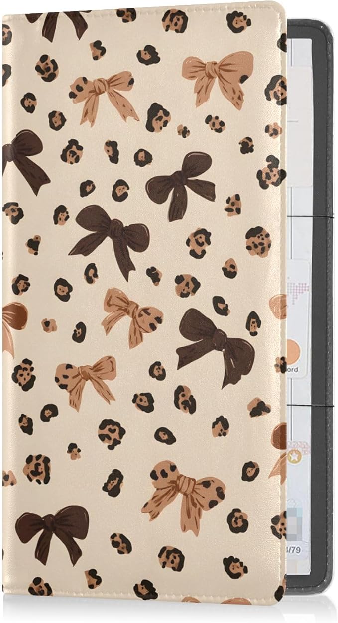 Leopard Bow Car Registration and Insurance Holder Leather Vehicle Document Glove Box Organizer for License Cards Accessories