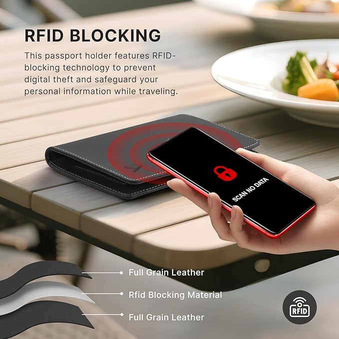 ALLIVE Passport Holder for Travel Family, Genuine Leather Passport Wallet with AirTag Slot, RFID Blocking Travel Document Organizer for Women & Men, Airport Essentials, Family Travel Gift (Black)