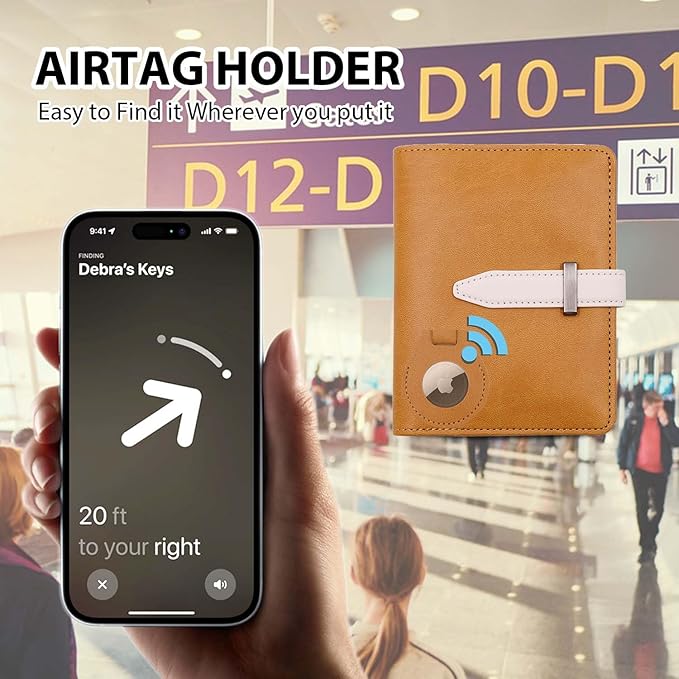 Passport Holder with Airtag for Women/Men,Airtag Passport Wallet for Travel,Cute Passport Holder Rfid Blocking,Travel Wallet for Cards Passport Cover Case (Coffee)