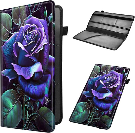 Car Registration and Insurance Holder, Leather Car Glove Box Organizer, Cool Car Accessories for ID, Driver's License Cards & Essential Document,Business Cards,Men&Women,Purple Rose Flower