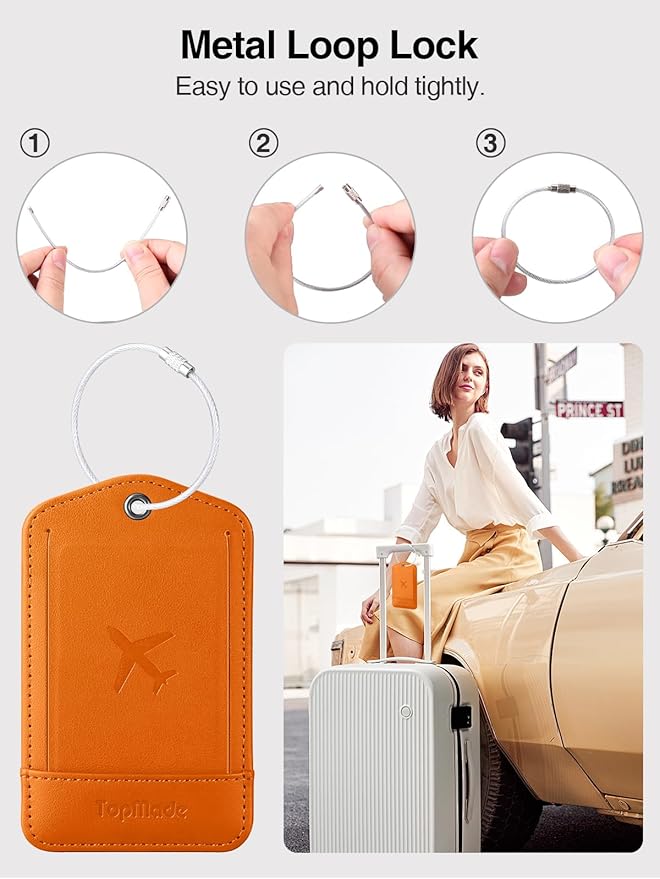 TopMade Smart Luggage Tag with Apple Find My, Premium Leather Luggage Tags for Suitcase, Travel Bags, Backpacks, Anti-Lost Suitcase Tag Tracker for Travel with Privacy Name Card, Rechargeable