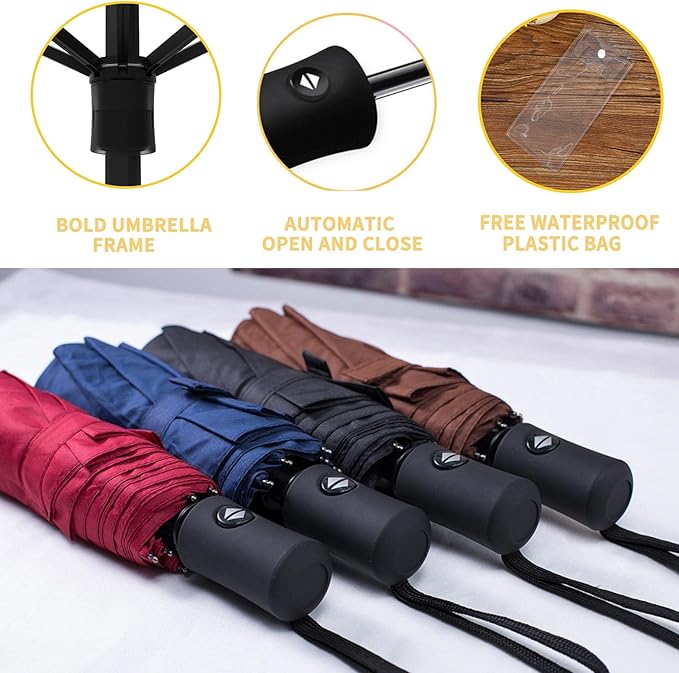MRTLLOA 42/49 Inch Compact Windproof Travel Umbrella for Rain, Lightweight, Portable, Automatic, Strong, Waterproof Folding Umbrellas for Women, Men and Teenagers
