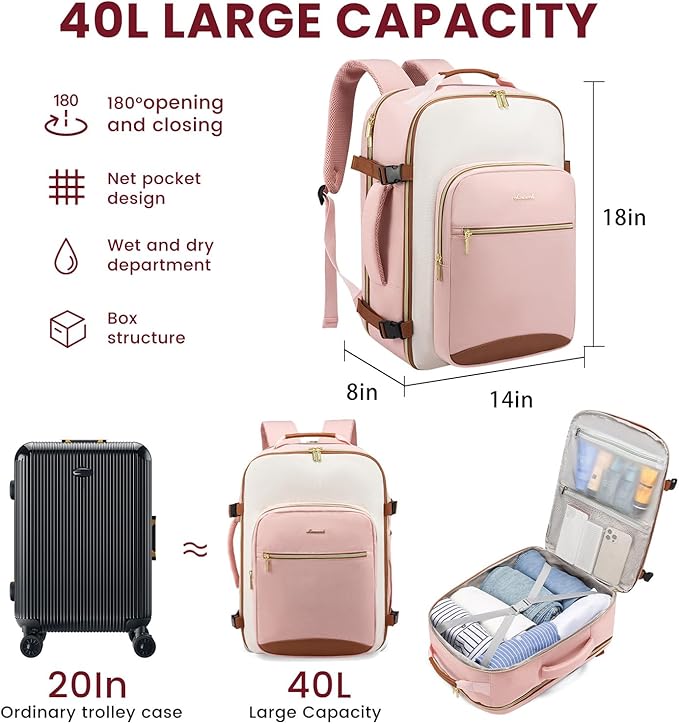 LOVEVOOK 40L Large Travel Backpack for Women Men, 17 Inch Carry on Backpack for Traveling on Airplane, Personal Item Travel Bag Airline Approved, Business Causal Weekender Backpacks