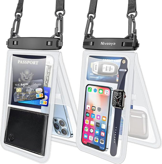 Niveaya [Up to 10.5"]Waterproof Phone Pouch - 2 Pack, Waterproof Phone Lanyard Case with iPhone 16/15/14/13/12 Pro Max up to 9.5", Phone Dry Bags for Vacation Beach Pool Kayak Cruise Travel Essentials