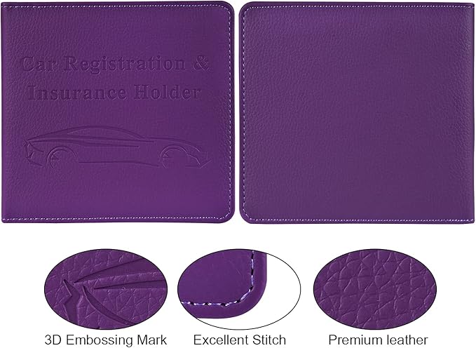Cacturism Car Registration and Insurance Holder, Vehicle Glove Box Car Organizer Men Women Wallet Accessories Case for Cards, Essential Document, Driver License, Purple