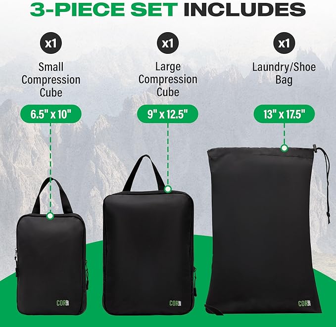 Travel Gift Box Set: Includes COR Surf Premium Toiletry Travel Bag, Compression Packing Cube Set and our Premium Compact and Quick Dry Travel Beach Towel (Kona)