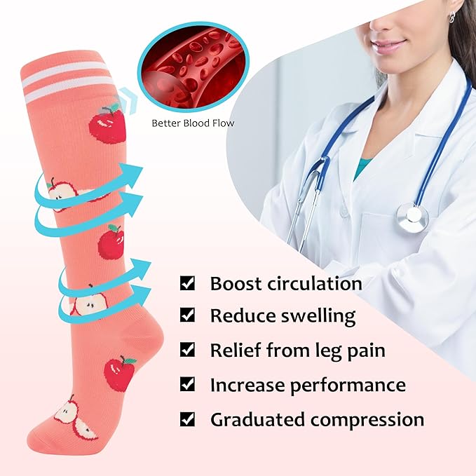 fenglaoda Compression Socks for Women Men Support Circulation 6 Pairs Socks For Nurse, Travel, Flight