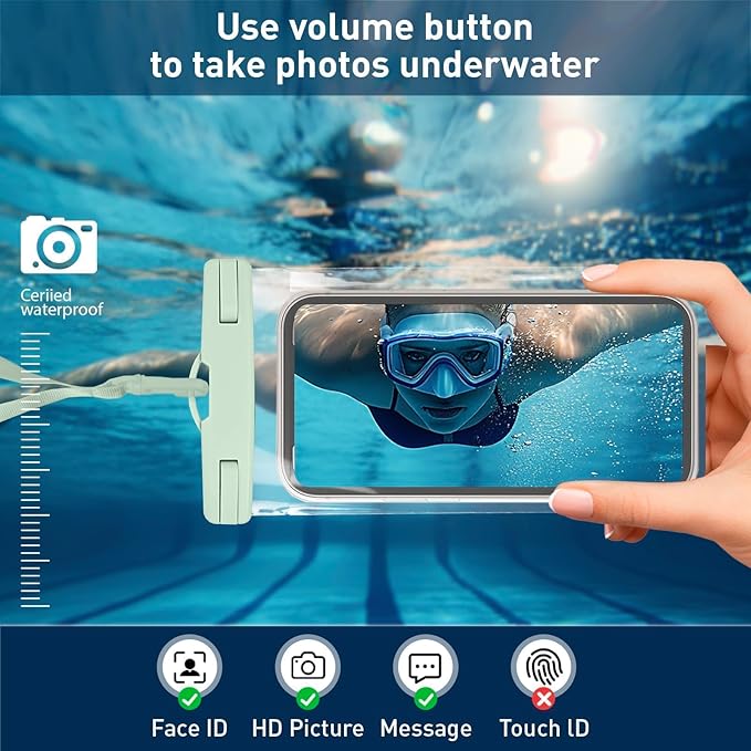 1/2 Pack Waterproof Phone Pouch Compatible with iPhone 17 16 15 Pro Max & Galaxy S24+/S23 7in Waterproof Phone Case with Lanyard,IPX8 Beach Travel Must Haves,Beach Essentials,Smoke Green,1 Pack