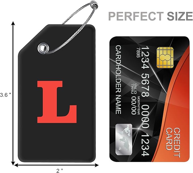Gostwo 2 Pack Silicone Luggage Tags for Suitcases, 26 Initial Letter Baggage Labels Handbag School Bag Suitcase Instrument Tag with Stainless Steel Loop(Black & White) (Letter L)