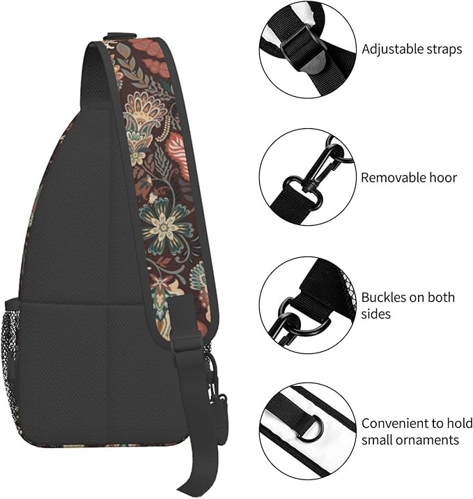 Botanical Mushroom Sling Backpack Crossbody Bag Casual Chest Bags Travel Hiking Daypack Shoulder Bag for Women Men