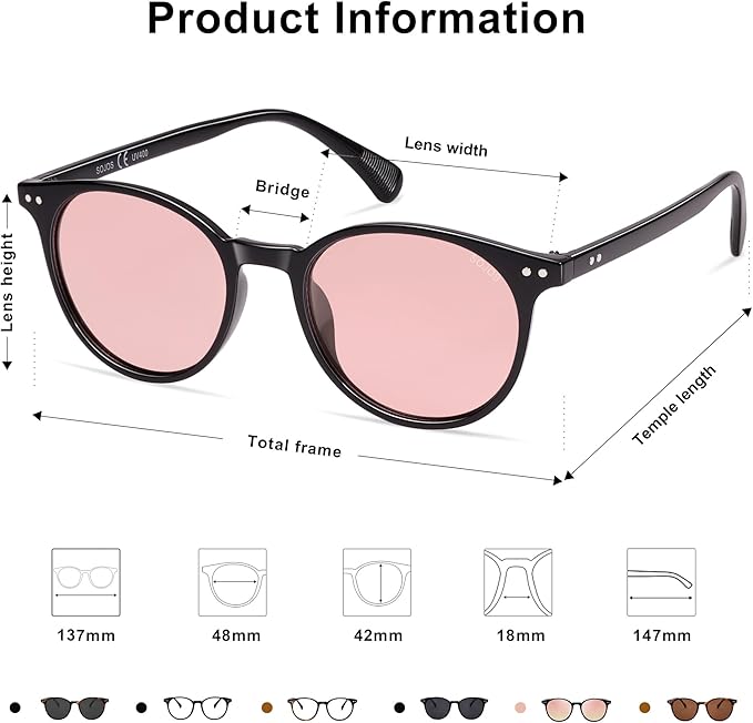 SOJOS Small Round Classic Polarized Sunglasses for Women Men Vintage Style UV400 Lens MAY SJ2113