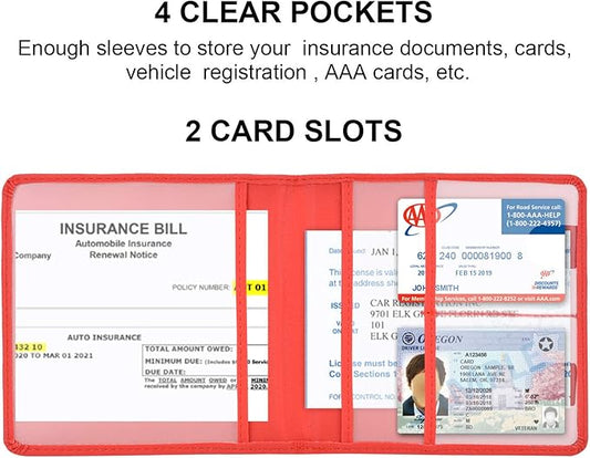 Cacturism Car Registration and Insurance Holder, Vehicle Glove Box Car Organizer Men Women Wallet Accessories Case for Cards, Essential Document, Driver License, Red