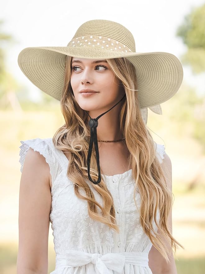 Senker Fashion Sun Hats for Women, Wide Brim Floppy Beach Straw Hat for Summer Travel Vacation Foldable with Sunglasses