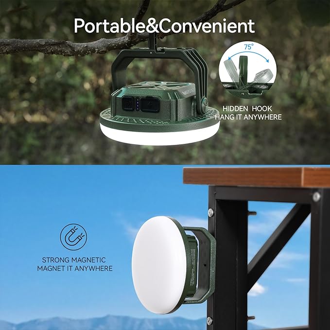 VAVOFO 30W LED Camping Lantern Rechargeable, 124 LED with 3 Lighting Modes, 3000LM, 7200mAh Portable Tent Light with Magnet, IP65 Waterproof for Emergencies, Outdoor and Indoor (Green)
