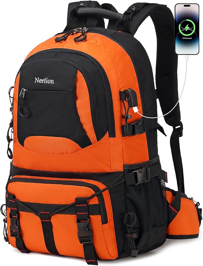 Nerlion 40L Hiking Backpack Travel Backpack for Men Women Camping Waterproof Outdoor Hiking Daypack Lightweight Backpack (Orange)