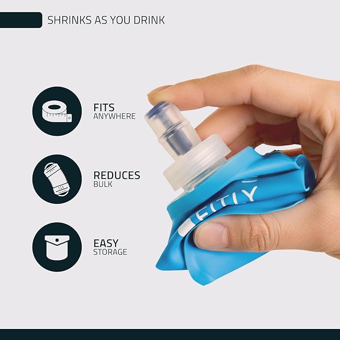 FITLY Soft Flask - Shrink As You Drink Soft Water Bottle for Hydration Pack - Folding Water Bottle Ideal for Running, Hiking, Cycling, Climbing & Rigorous Activity