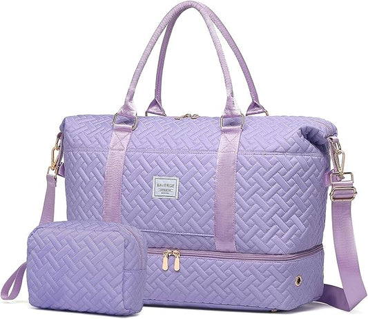 Duffle Bag for Travel, Weekender Bag with Shoe Compartment, Carry On Overnight Bag for Women with Toiletry Bag, Gym Bag with Wet Pocket, Hospital Bags for Labor and Delivery Beige