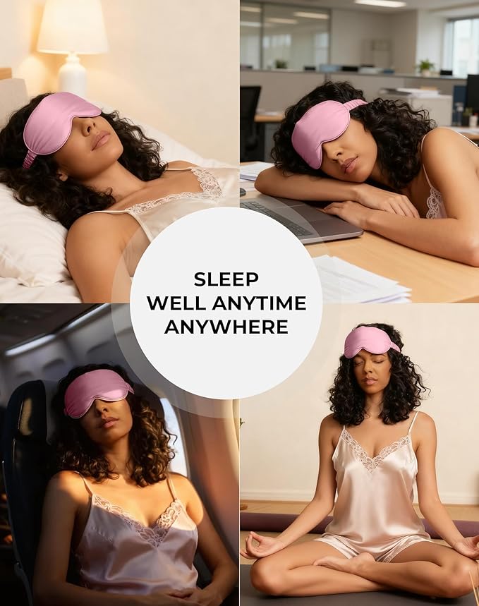SilkSilky 100% 22 Momme Mulberry Silk Sleep Mask – Upgraded 3D Contoured Eye Mask with Nose Wing Pads & Adjustable Strap, Luxury Blackout Eye Cover for Women & Men (Pale Mauve)